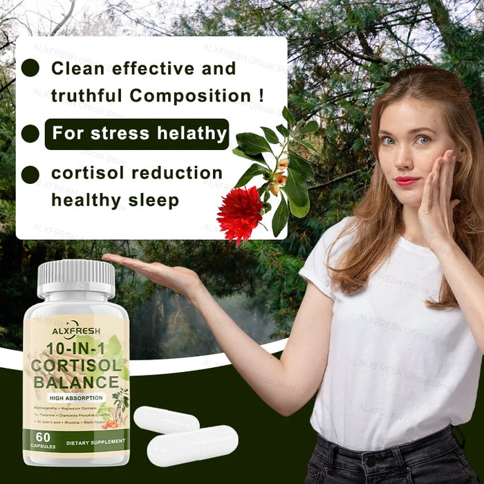 Cortisol Capsules Support Lower Cortisol Levels Relieve Stress Improve Mood and Sleep Quality Increase Energy Reduce Fatigue