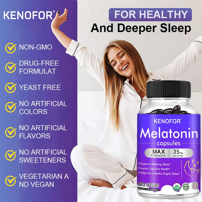 Melatonin 20 Mg Capsules - Helps with Relaxation, Improves Sleep Quality, Promotes Deep Sleep, Boosts Energy, and Balances Mood