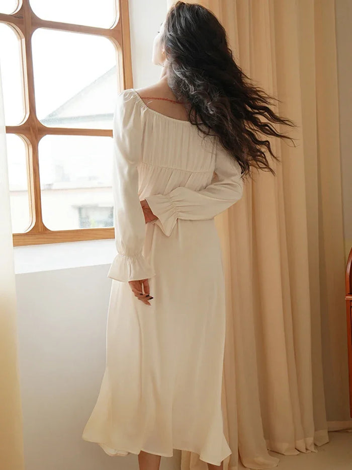 Ladies French Vintage Princess Sleepwear Women Spring Autumn Long Silk Pajama Nightdress Fairy Ruffles Lace Victorian Nightgowns