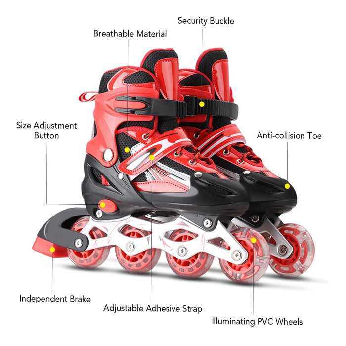 Adjustable Illuminating Inline Skates with Light Up Wheels for Kids and Adults for Girls and Boys Men and Women