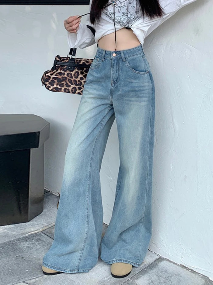 Women's Jeans Denim Pants 2026 Euramerican High Waist Girl Style Jean Trousers Colorful Straight Leg Wide Leg Pants