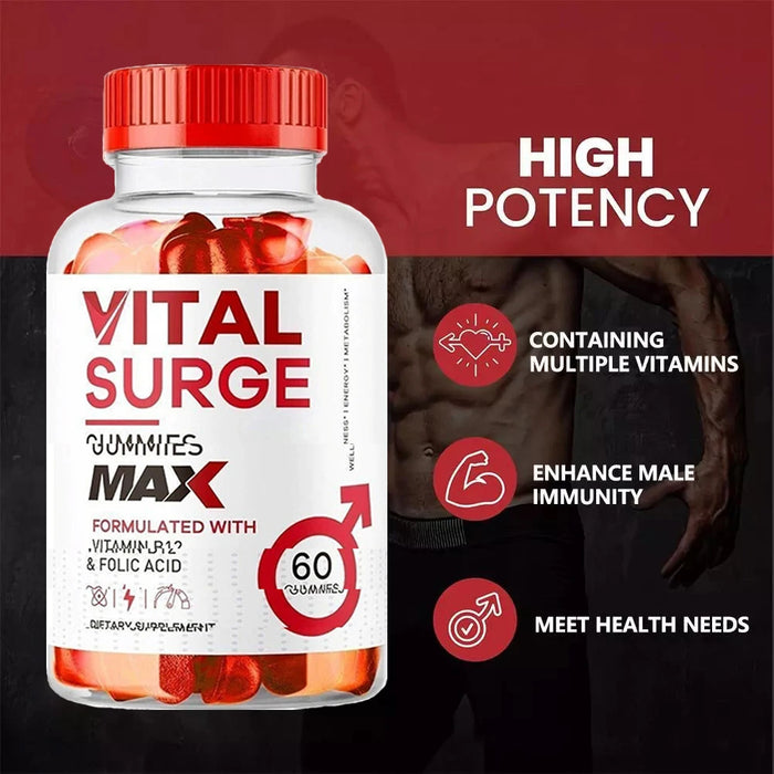 Vital Surge Gummies Dietary Supplement Support & Enhance Male Testo Levels, Improve Energy, Muscle and Sexual Health, 60 Capsule