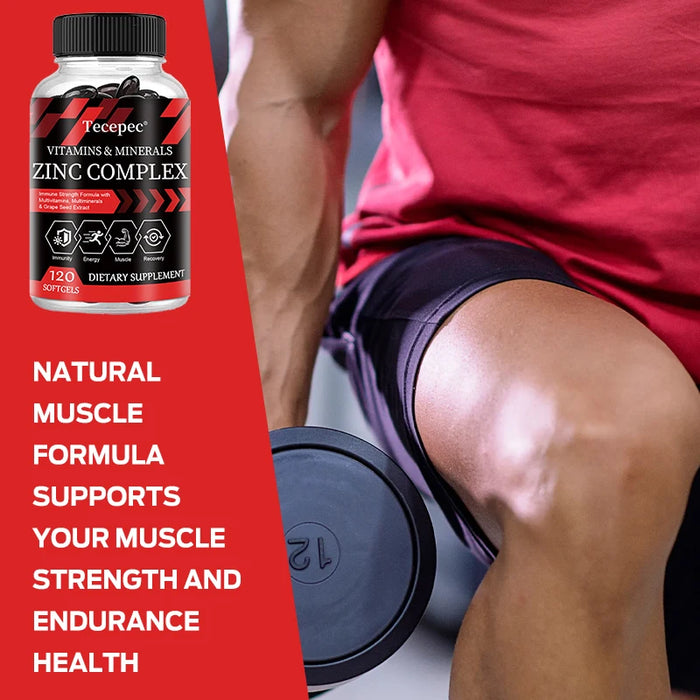 Zinc Complex Capsules - Vitamin and Mineral Supplements - Support Immunity, Energy, Muscle Health,Non-GMO,Gluten-Free