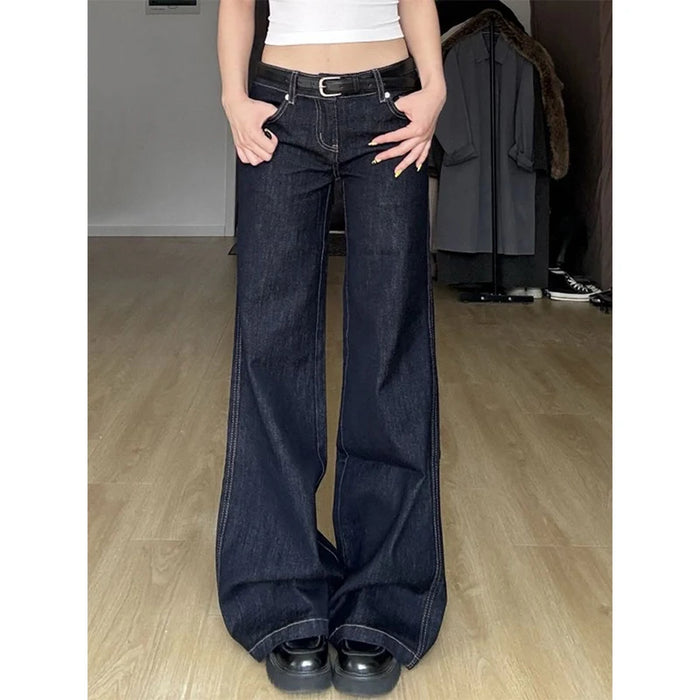 Women's Blue Jeans Hip-hop Fashion Vintage Streetwear Y2K Wide Leg Straight Jean High Waist Trouser Classic Baggy Denim Pants