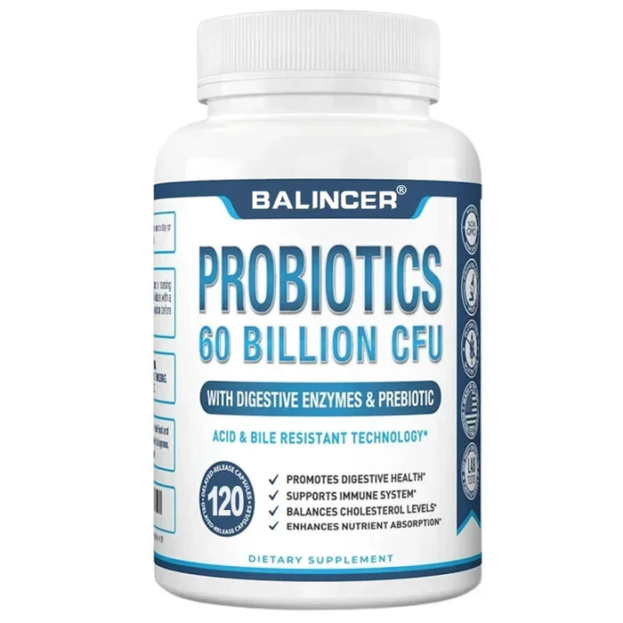 Probiotic + Prebiotic Supplements - Contains Digestive Enzymes To Support Digestive Health and The Immune System