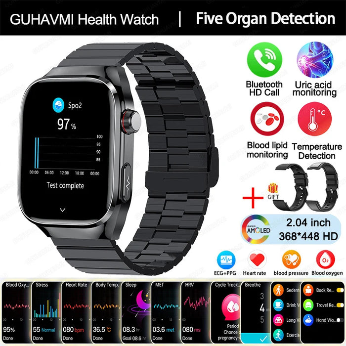 2025 New AI Intelligent Diagnosis ECG+PPG Smartwatch Health Protection Blood Lipids Uric Acid Heart Rate BT Call Smart Watch Men