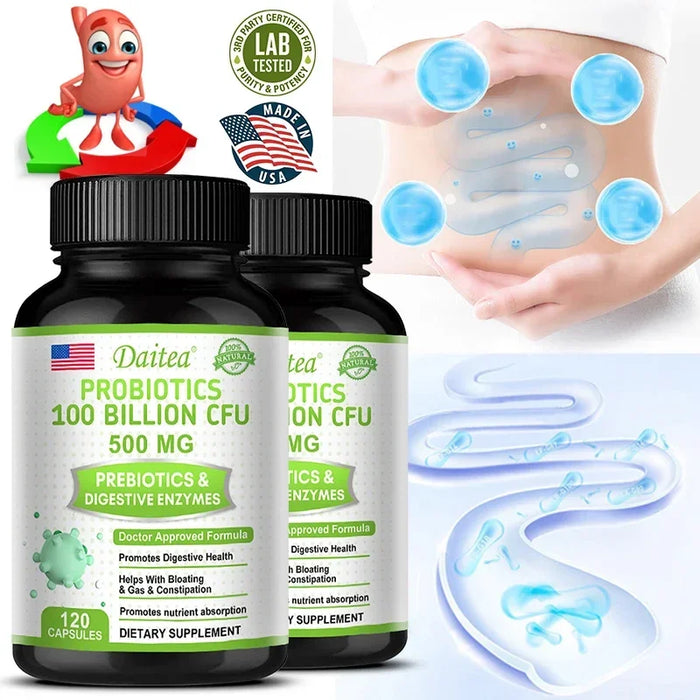 Organic Probiotics Capsules Supplement 100 Billion CFU 500mg Probiotics Helps Gut Health, Balanced Gut Probiotics