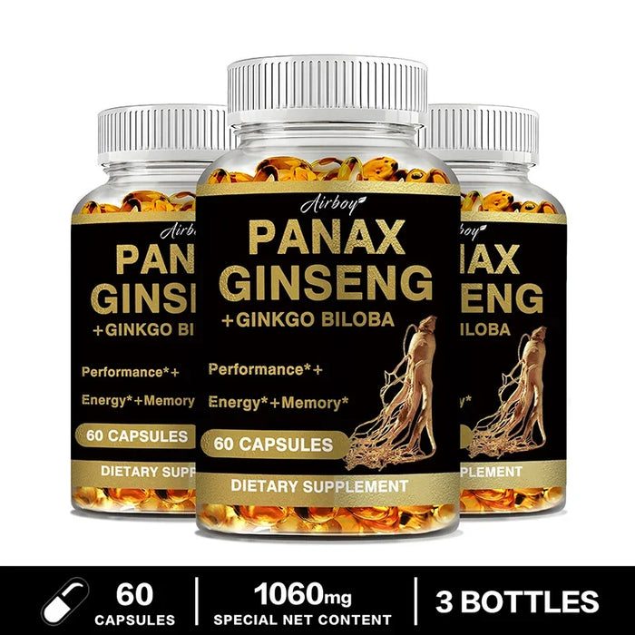 Panax Ginseng + Ginkgo Biloba - Increases Energy, Mood, Stamina & Performance Supports Mental Health