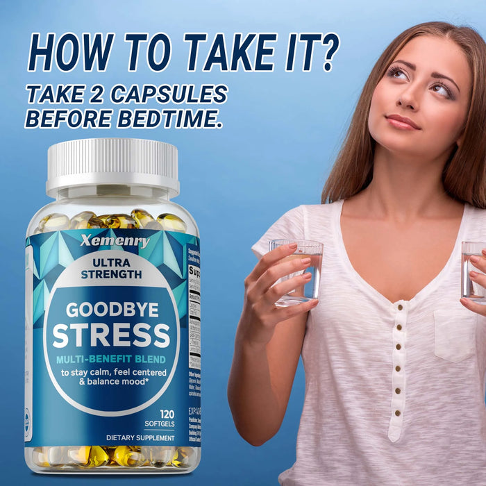 Stress Relief Capsules with GABA, L-Theanine, Mood & Stress Relief 120 Capsules Gluten Free Non-GMO, Improve Memory