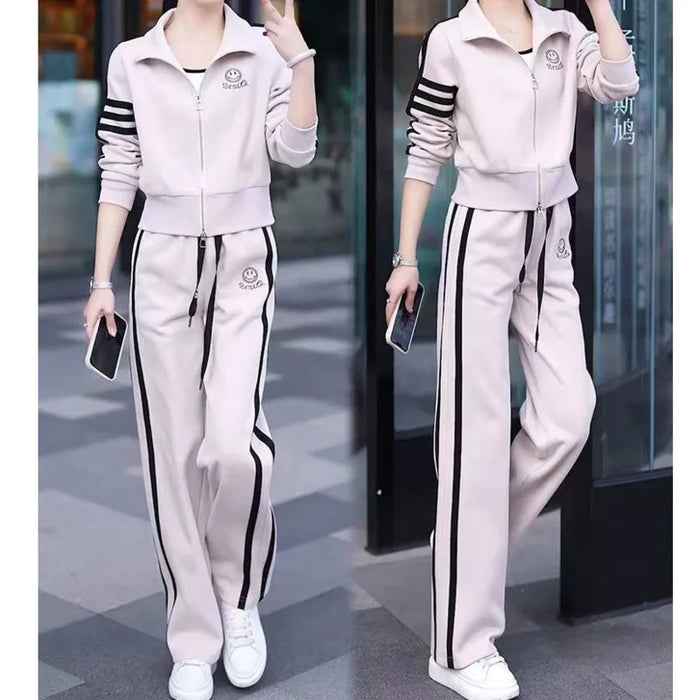 Leisure Sportswear Suit For Women's Spring And Autumn 2025 New Westernized Fashion Sweater Jacket Wide Leg Pants 2 Two Piece Set