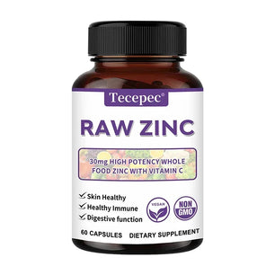 Zinc Vitamins - Raw Zinc Whole Food Supplement with Vitamin C, Vegetarian, for Skin Health, Immune & Digestive Function