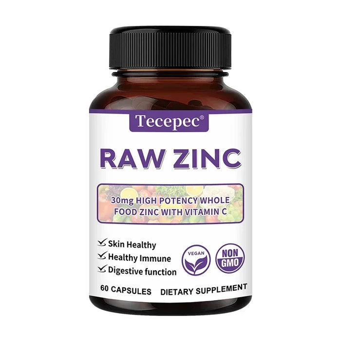 Zinc Vitamins - Raw Zinc Whole Food Supplement with Vitamin C, Vegetarian, for Skin Health, Immune & Digestive Function