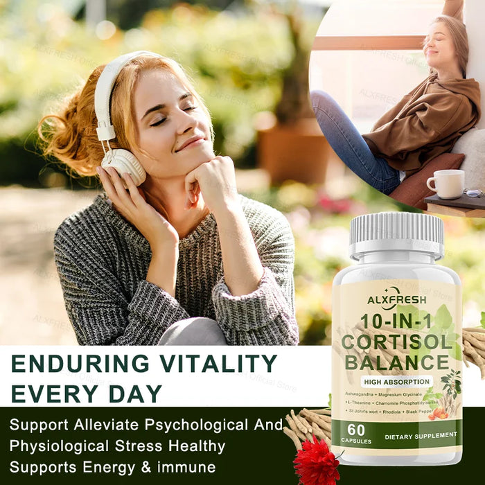 Cortisol Capsules Support Lower Cortisol Levels Relieve Stress Improve Mood and Sleep Quality Increase Energy Reduce Fatigue