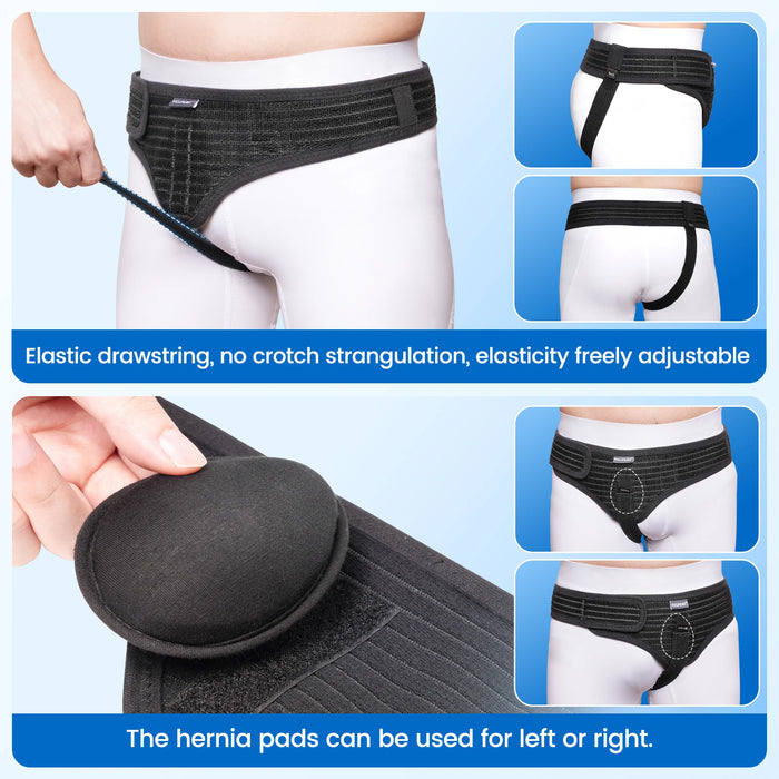 VELPEAU Hernia Belt for Left/Right Side Single Inguinal and Pain Relief, Adjustable Groin Hernia Recovery Strap for Men & Women