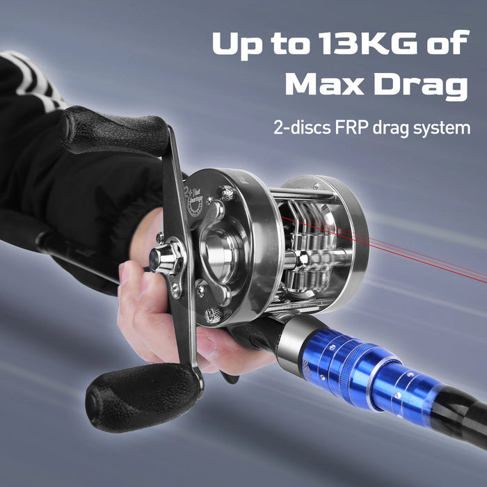 HANDING Flag Round Baitcasting Reel, Aluminum Stainless Steel Body Drag Reels, 13kg Max Drag, 5.3:1 Gear Ratio, 12+1 BB Reel