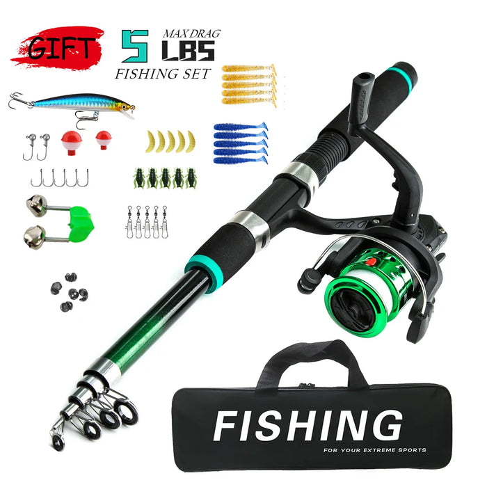 Kids Fishing Rod Reel Combo 1 8m with Soft Bait Landing Net Complete Fishing Gear