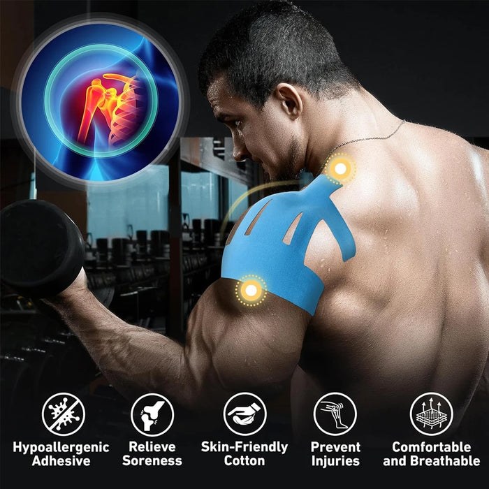 10PCS Precut Kinesiology Tape for Shoulder Pain Relief – Waterproof, Elastic Support for Rotator Cuff & Injury Recovery