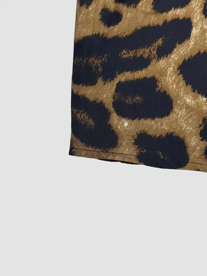 Ladies' Elegant Fashion Leopard Print Collar Shirt Dress Casual Long Sleeve Button Front Dress Women's Stylish Outfit