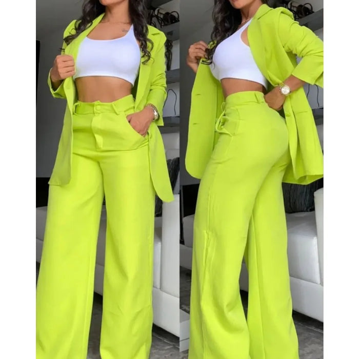 Ladies' elegant temperament, solid color, split sleeves, lapel suit, straight leg pants set, women's