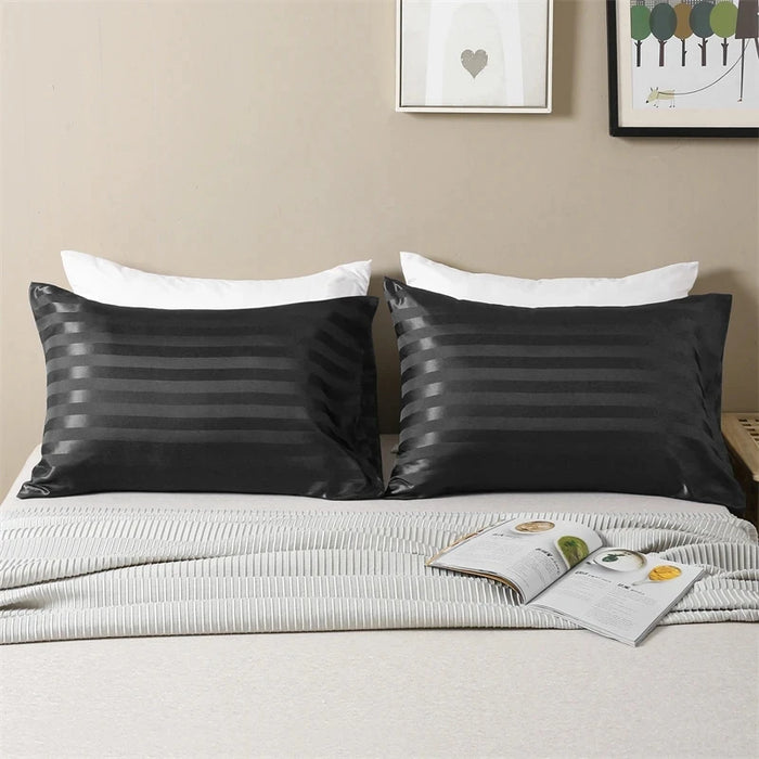 Imitation Silk Pillow case satin Stripe pillowcases cases Covers for bed pillows 2 pieces High-quality Jacquard Envelope Closure