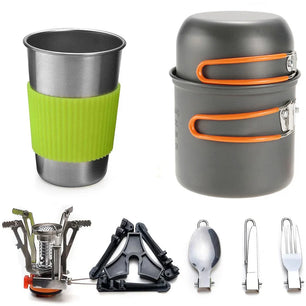 Camping Cookware Kit with Stove Outdoor Cooking Set  Outdoor Pot Travel Tableware Kitchen Hiking Picnic BBQ