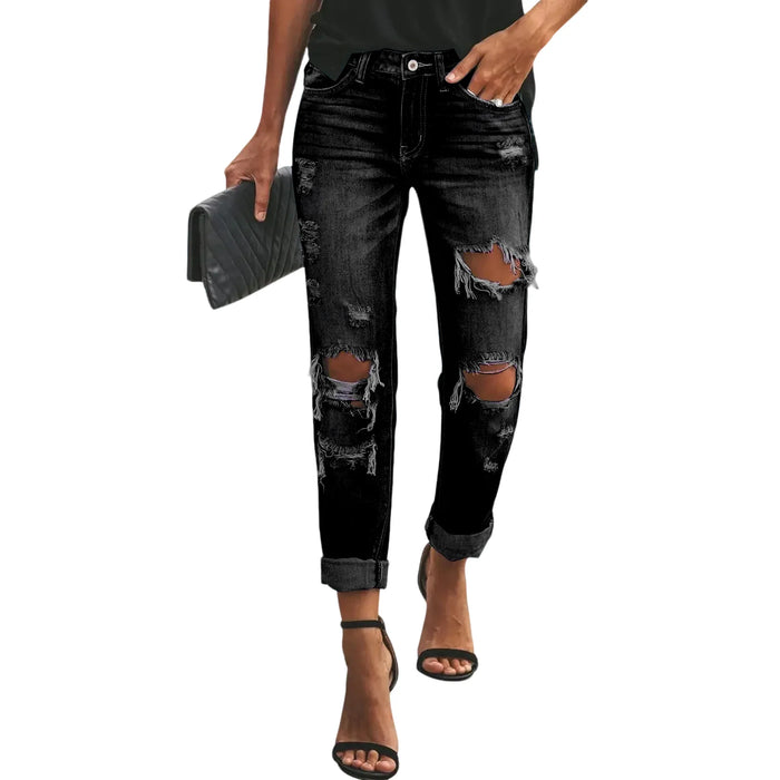 Jeans Fashionable Women Mid-Rise Vintage Trousers Ripped Style Warehouse Jeans Local Promotion Slim Casual Jeans Classic Style
