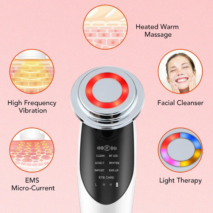 7-in-1 EMS Facial Massager Face Lifting Skin Whitening Deep Cleaning Essence Infusion Beauty Machine Skin Care Beauty Device