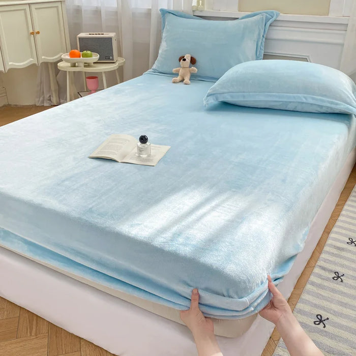 Warm Flannel Fitted Bed Sheet, Soft Comfortable Bed Sheets,Coral Fleece Mattress Cover,Plush Bedsheet,Autumn,Winter Home Bedding