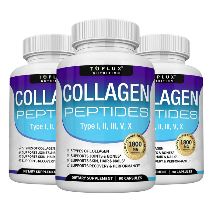 Collagen Peptides 1800mg - Hair & Skin Health, Anti-Aging - Types I,II,III,V,X, Joint and Bone Health