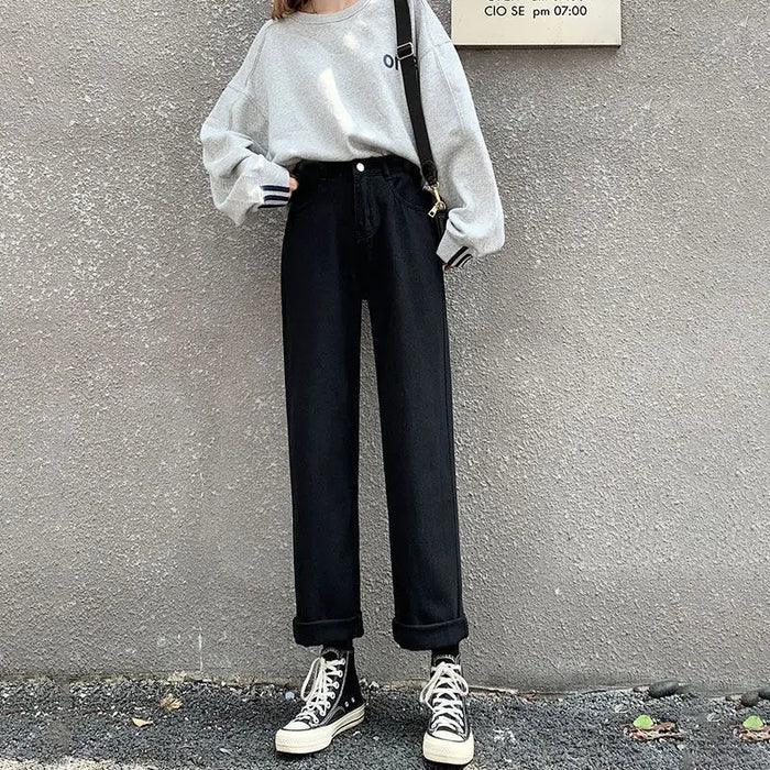 High-waisted Straight Jeans for Women in Spring and Summer 2025 New Loose and Slim Small Draped Wide-leg Floor Pants