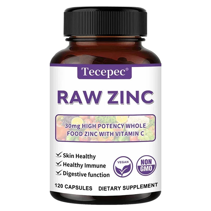 Zinc Vitamins - Raw Zinc Whole Food Supplement with Vitamin C, Vegetarian, for Skin Health, Immune & Digestive Function