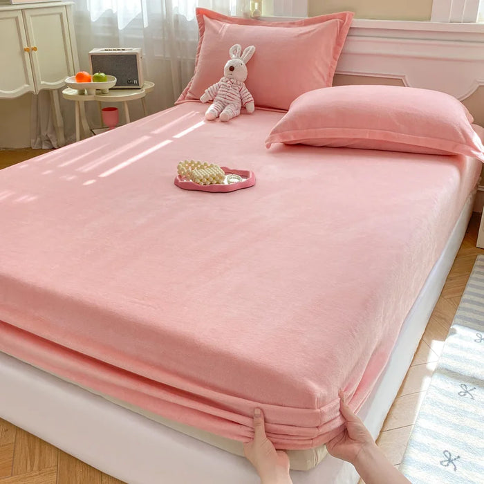 Warm Flannel Fitted Bed Sheet, Soft Comfortable Bed Sheets,Coral Fleece Mattress Cover,Plush Bedsheet,Autumn,Winter Home Bedding