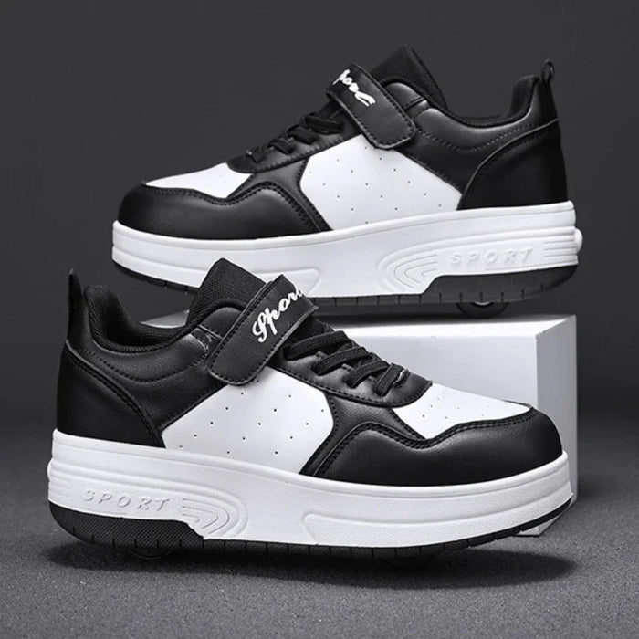 Kid Sneaker Hight Quality Leather Skate Board Shoes with Removeable Wheels Outdoor Roller Skate Sport Shoes for Older Boys Girls