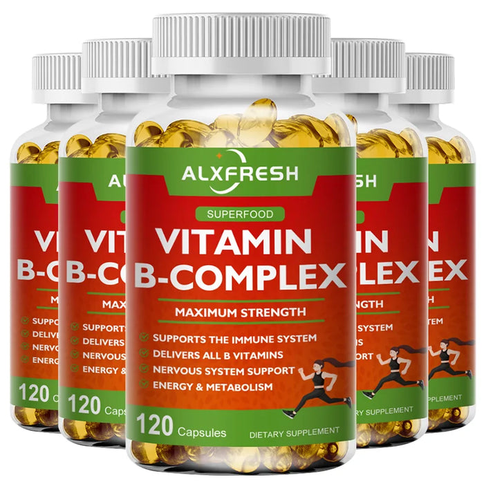 B-Complex Vitamins (B12 B1 B2 B3 B5 B6 B9 Folic Acid &Biotin) Capsule Liver, Immune System, Energy Support Nutrition Supplement