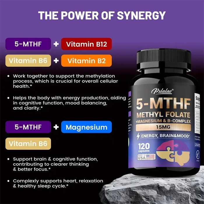 5-MTHF Methylfolate Supplement - Enhances Memory, Focus and Clarity, Boosts Cognitive Function, Energy, Brain and Mood Support S