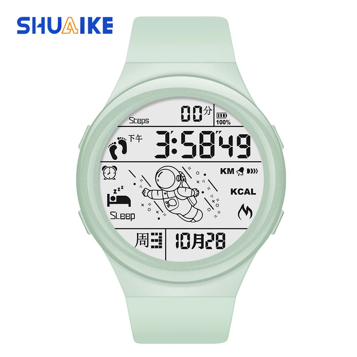 Fashionable electronic watch with soft TPU strap, large round dial, LED digital waterproof alarm clock, sports men's watch
