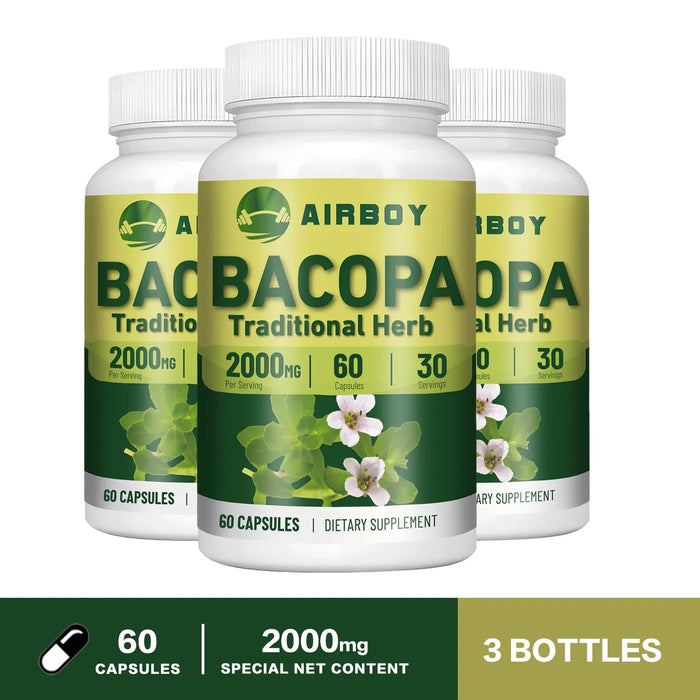 Bacopa Monnieri Extract - Boosts Brain Health, Helps Clear Thinking and Improves Memory,  Enhances Energy and Stamina