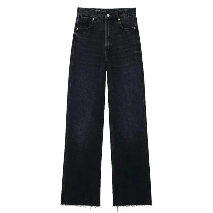 Denim Pants for Women High Waist Wide Leg Jeans Fashionable Versatile Classic High Waist with Worn Decoration Origin China