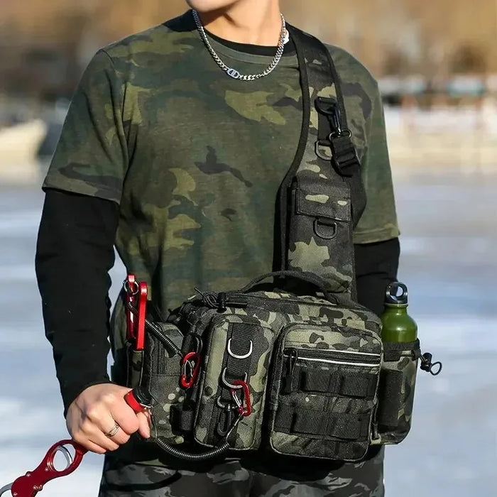 Fishing Gear Backpack、Fishing Bait Box、Equipment Storage Bag、Men's Fly Fishing Backpack、Shoulder Bag with Rod Holder and Strap