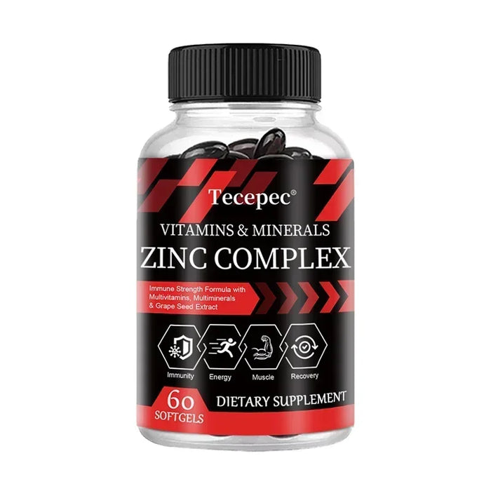 Zinc Complex Capsules - Vitamin and Mineral Supplements - Support Immunity, Energy, Muscle Health,Non-GMO,Gluten-Free