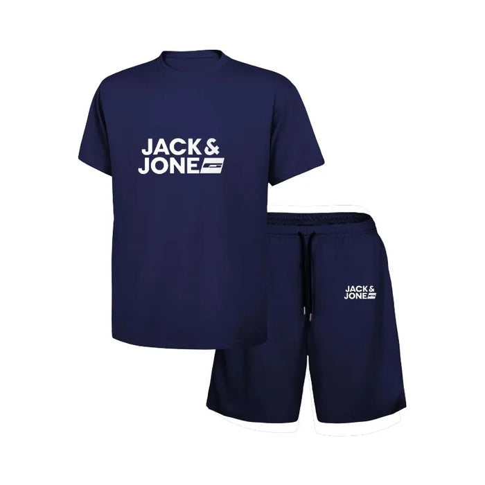 New fashionable summer sports suit for men, casual fitness, jogging, basketball, fashionable short sleeved T-shirt+shorts 2 sets