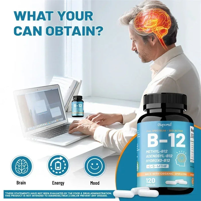 Vitamin B12 - Promotes Brain Health, Boosts Cellular Energy, Improves Mood, Maintains Mental Clarity, and Increases Energy
