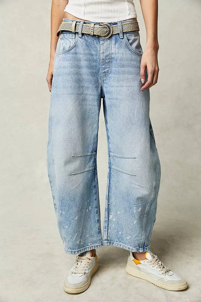 2026 Women's Jeans New Arrival European and American Mid-Low Rise Washed Wide Leg Loose Fit Jeans