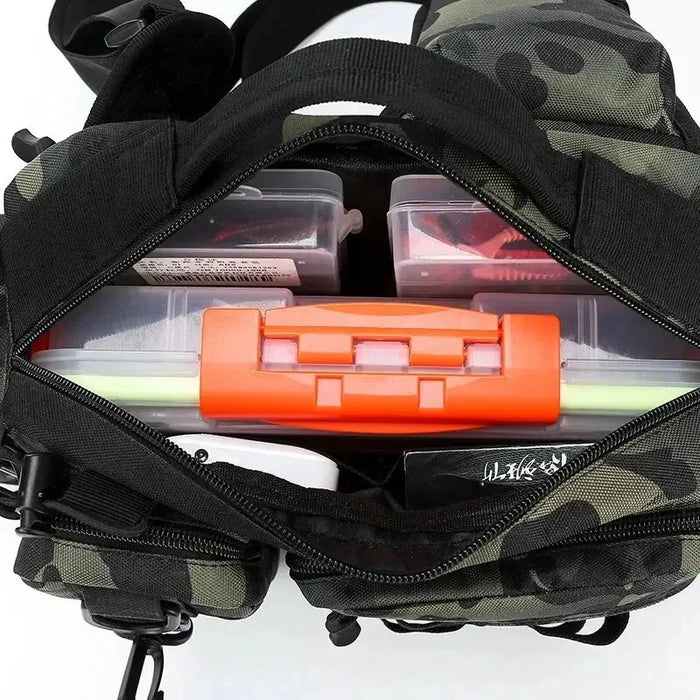 Fishing Gear Backpack、Fishing Bait Box、Equipment Storage Bag、Men's Fly Fishing Backpack、Shoulder Bag with Rod Holder and Strap