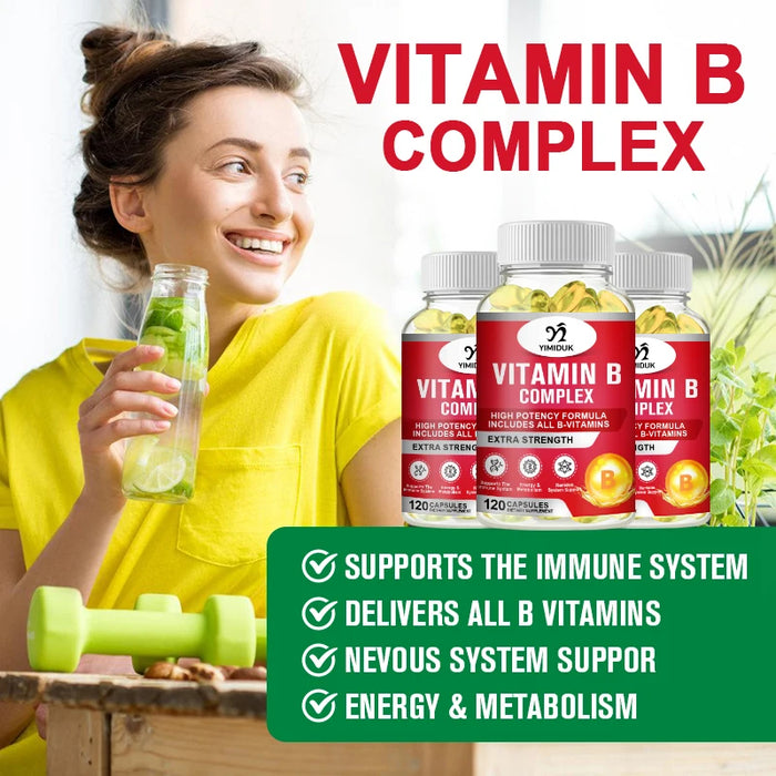 High Strength Vitamin B Complex Supplement, with Vitamin C, for Stress & Fatigue Relief, Metabolism & Heart Health, Women & Men