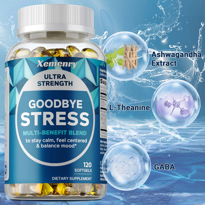 Stress Relief Capsules with GABA, L-Theanine, Mood & Stress Relief 120 Capsules Gluten Free Non-GMO, Improve Memory