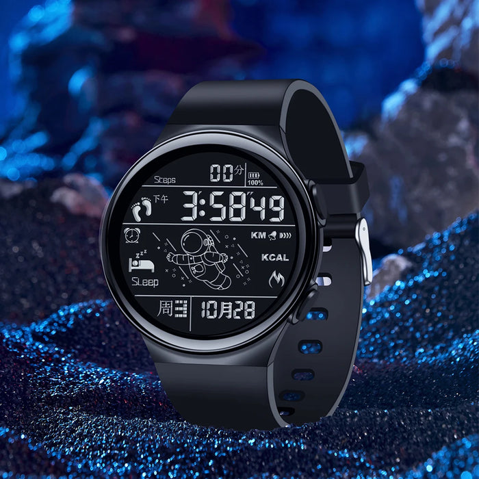 Fashionable electronic watch with soft TPU strap, large round dial, LED digital waterproof alarm clock, sports men's watch