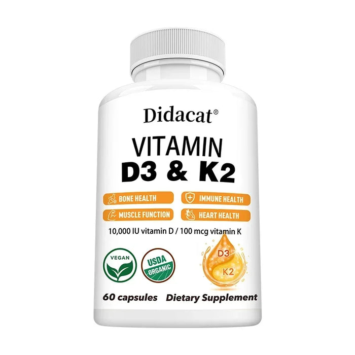 Vitamin D3+K2 Supplement 10000IU Vitamin D3 and K2 (MK-7) Capsules for Bone, Heart, Muscle, Immune Support, Non-GMO