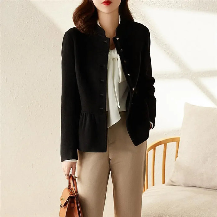 Ladies Jackets Slim Fit New In Half Short Medium High Quality Women's Wool & Blends Coat Long Sleeve Hot Luxury Single Elegant