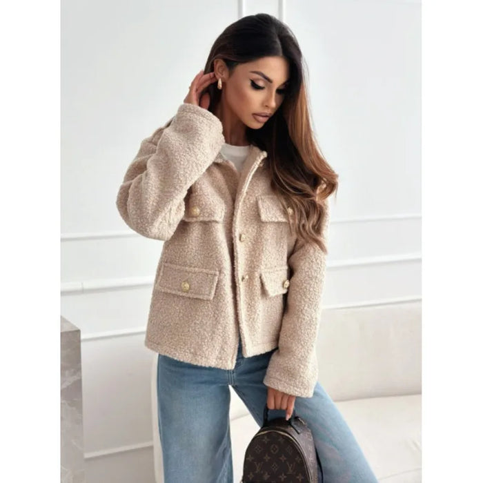 New Women Fashion Lapel Women's Fashion Jacket Ladies Casual Elegant Vintage Solid Loose Lady Short Jackets ﻿